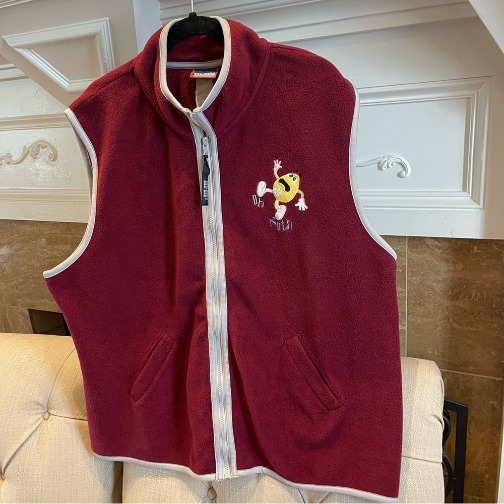 AW: M&M Womens Full Zip Fleece Vest Sz 26/28 Burgundy Yellow M&M Embroidered